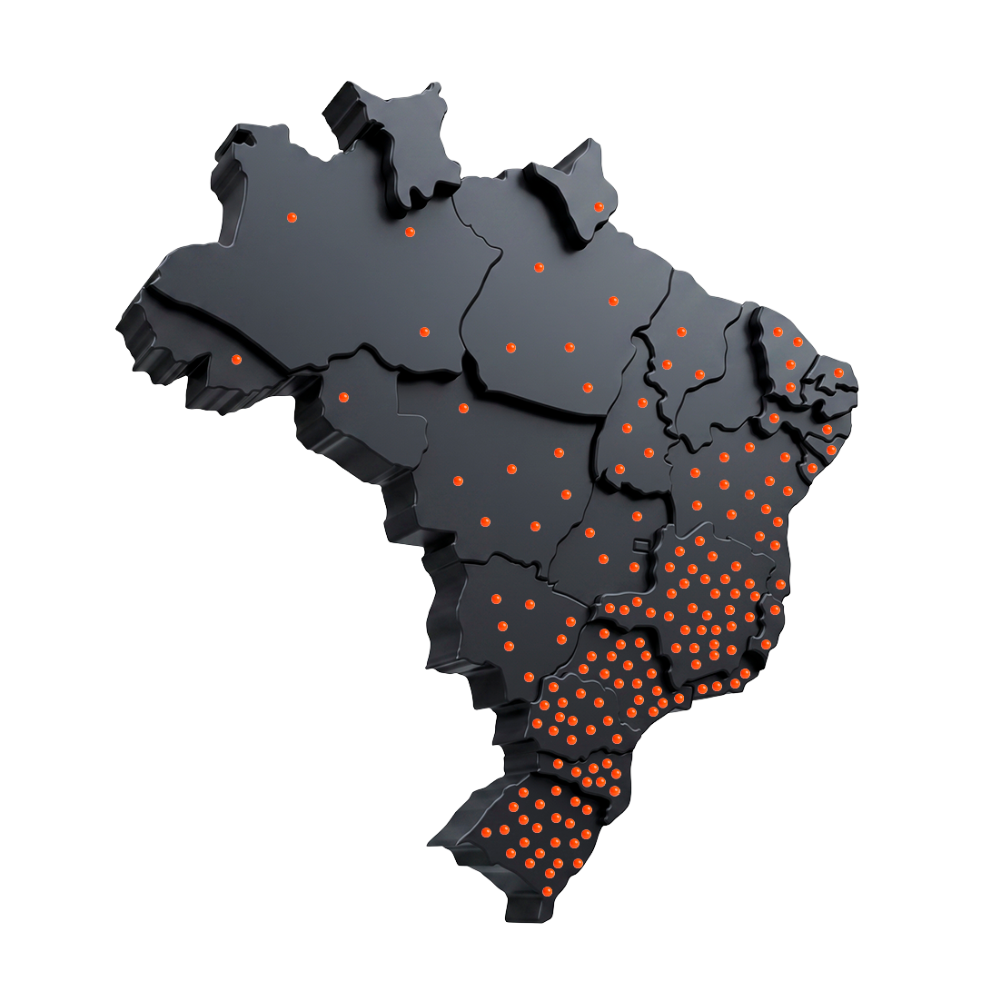 Mapa do Brasil em 3D com a presença de clientes da You em todas as regiões